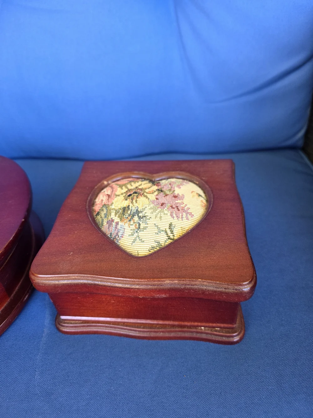 Vintage Floral Embroidered Wooden Jewelry 2 Box Set  Velvet Lined Needlepoint